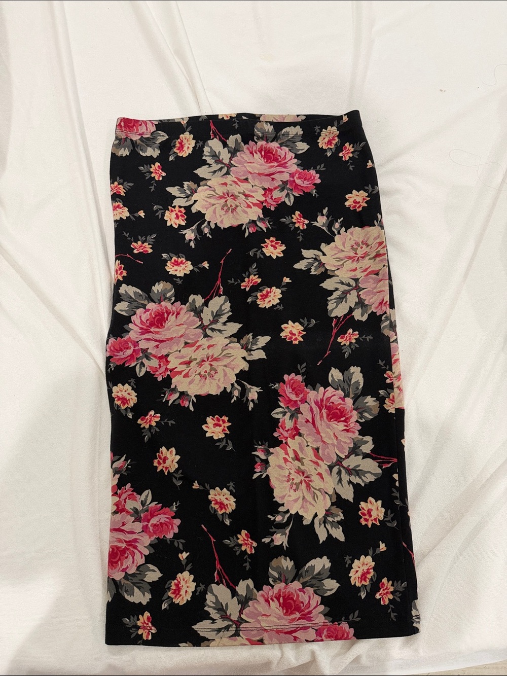 Express Black Pencil Skirt with Pink Floral Print